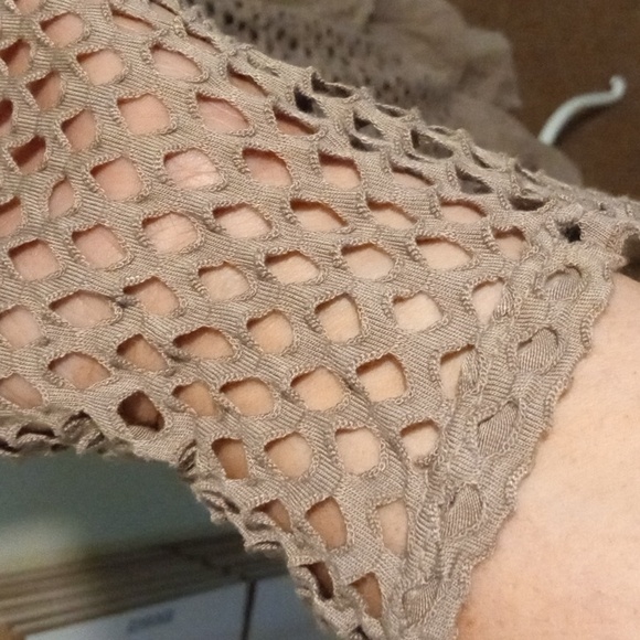 LOVE HAPPY DRESS MADE IN ITALY. INTRICATE LACE OVERLAY & OPEN NET ACCENTS LG.TAN - Picture 7 of 11